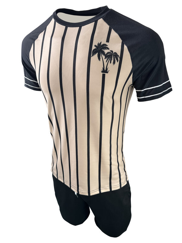2024 Classic Stripe T-shirt Men's Casual Sports Top Fashion T-shirt Summer Short Sleeve Men's Street Set