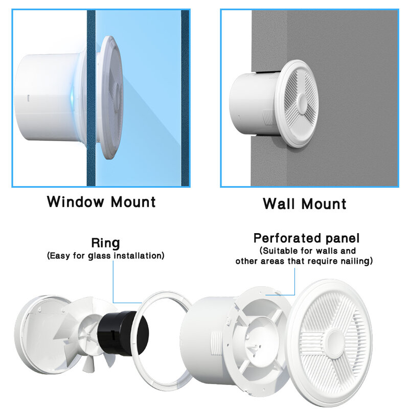 Kipas knalpot kamar mandi dua arah, kipas angin ventilasi dengan kendali jarak jauh untuk ventilasi rumah pasang dinding jendela