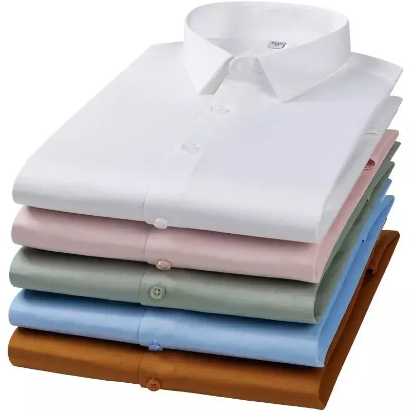 Camisas masculinas com elástico sem costura, cor sólida, tops de seda, profissional e de negócios, camisa high-end, sem engomar, nova, 6XL