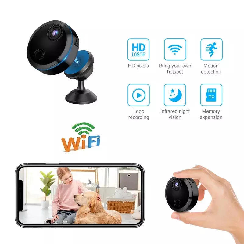 กล้องตรวจการณ์ Wi-Fi สำหรับใช้ในบ้านขนาดเล็ก HD 1080P ตรวจจับการเคลื่อนไหวระบบรักษาความปลอดภัยสัตว์เลี้ยง/พี่เลี้ยงเด็ก