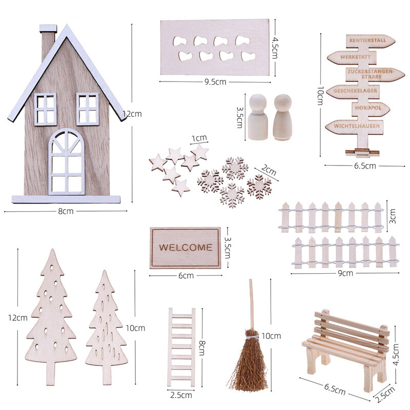 บ้านตุ๊กตา1ชุดรั้วไม้ขนาดเล็กตกแต่งคริสต์มาสหิมะบันไดไม้กวาดนางฟ้าบ้านตุ๊กตาโมเดลจิ๋ว