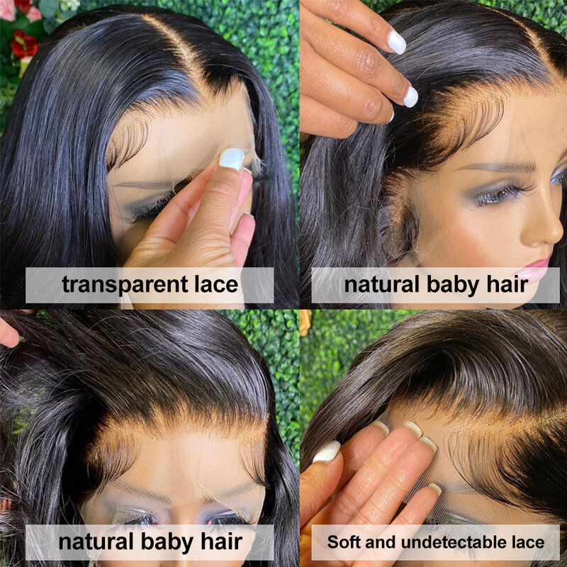 Perruque Lace Front Wig Body Wave brésilienne naturelle, cheveux humains, 13x4, pre-plucked, Full Hd, 360, pour femmes