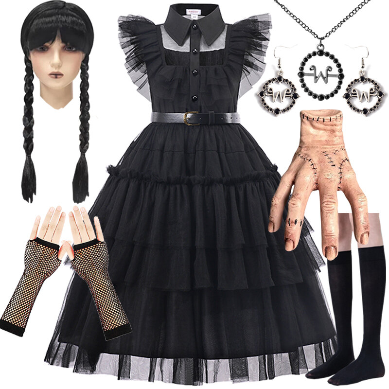 Disfraz de Addams para niñas, vestido de Cosplay para niños, ropa de fiesta de Halloween, trajes para bebés, 2023