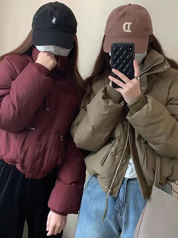 Koreanische schwarze Baumwoll jacke Daunen mantel Frauen Stehkragen und warme Baumwoll jacke Frauen locker und vielseitig Winter