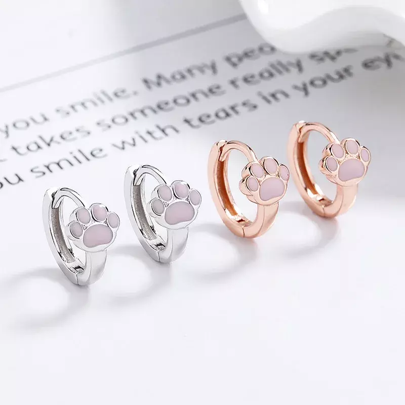 TrustDavis Genuine 925 Sterling Silver Cute Pink Cat Claw Hoop Earrings Women Fashion for Girls Anniversary Fine Jewelry DS3960