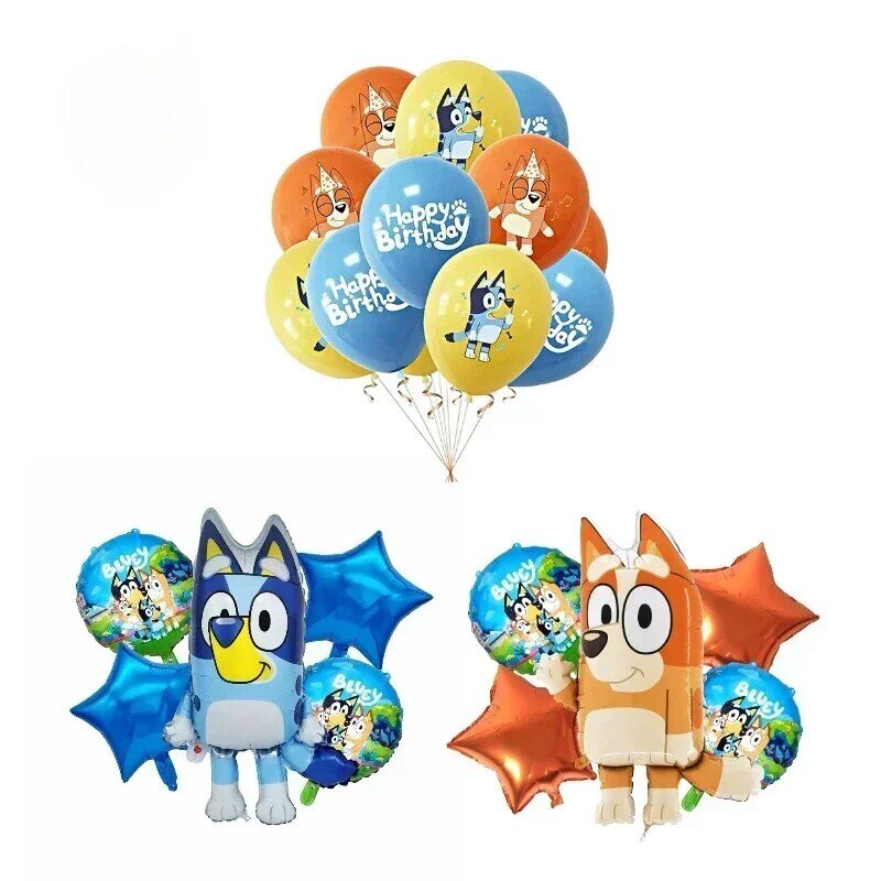 Hot DIY Bluey Bingo Foil Balloon Set Blueys Family Balloons Girls Boys Cartoon Balloons Baby Shower Birthday Gifts Party Decor