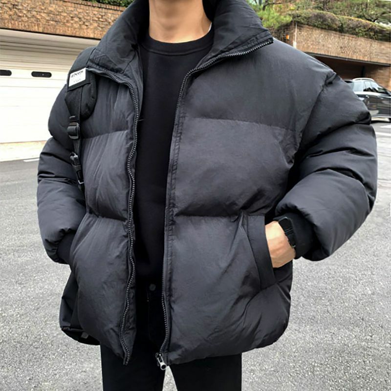 Мужские зимние куртки, теплые парки с воротником-стойкой, Стильные корейские мужские куртки на молнии, однотонная одежда, пальто B109, 2023