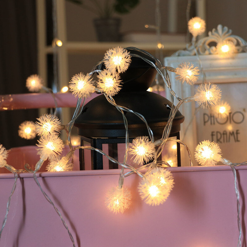Tira de luces LED decorativas para decoración de Navidad, bola peluda de diente de león, ideal para fiestas, árboles, bodas, 1,5 m/3m/6m