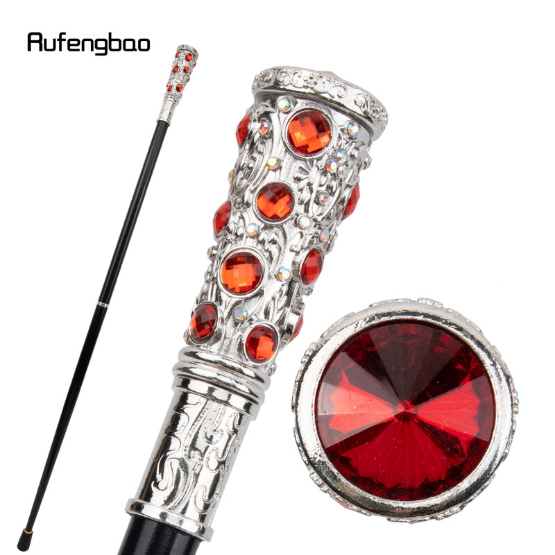 Diamante artificial vermelho branco bengala, Bastão decorativo de moda, Cosplay elegante cavalheiro, Botão de crochê, 93cm
