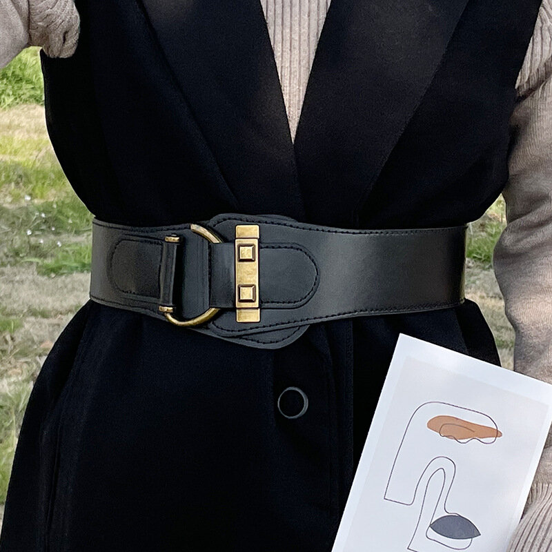 Cinture larghe con fibbia a lucchetto classica cintura per cappotto Vintage con elastico in rilievo in tinta unita alla moda per ragazze da donna