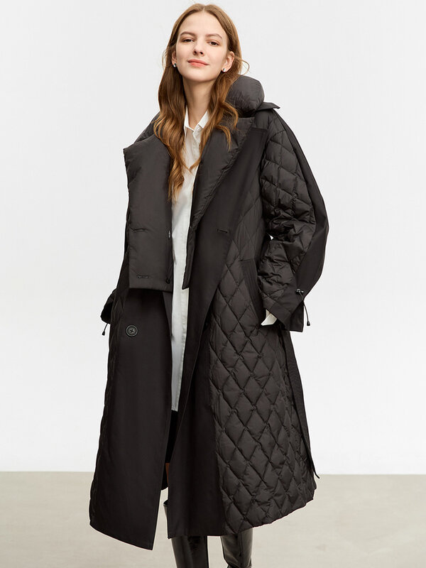 AMII-abrigos de plumón minimalistas para mujer, chaquetas largas y cálidas con doble botonadura y cuello desmontable, invierno, 2023, 12324016