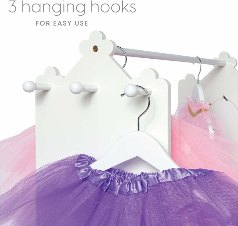 Dress Up Storage Kids Costume Organizer Center, Open Hanging Armoire Closet Unit Furniture (White)