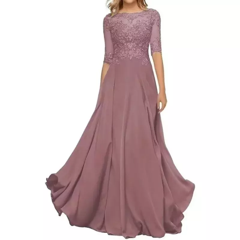 Wakuta Half Sleeve Plus Size Floor Length Mother of The Groom Dress A Line Chiffon Lace Appliques Formal Evening Gown for Women