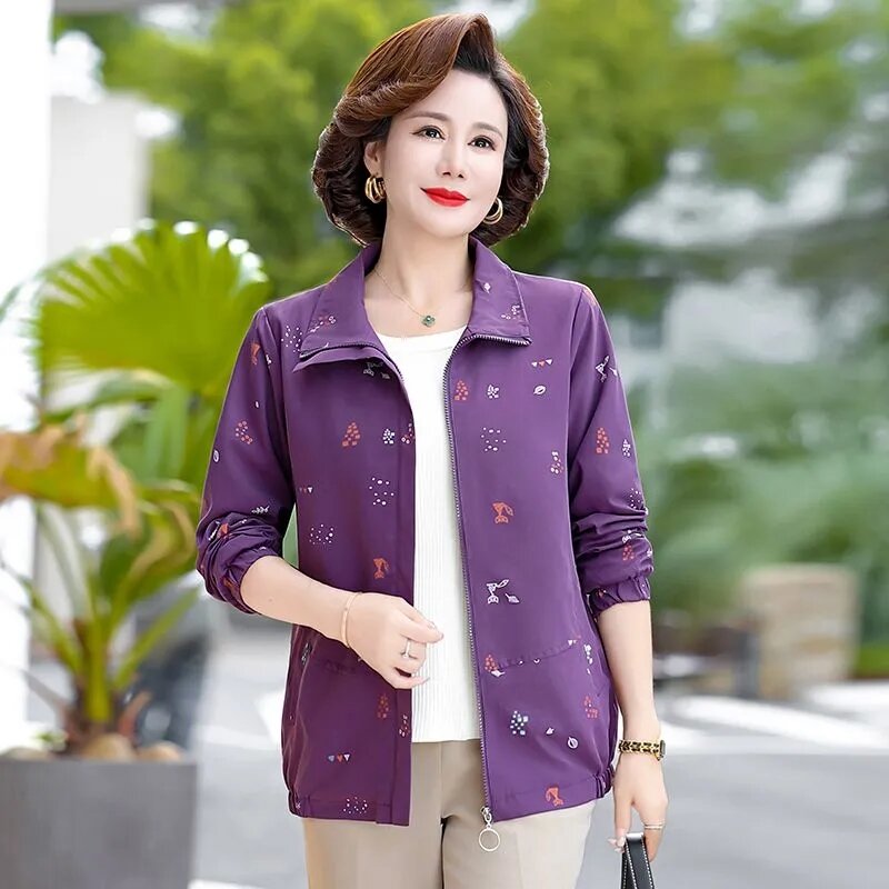 Casaco de trincheira blusão curto feminino, de meia idade e idoso, jaqueta feminina, tamanho grande, outwear de moda, novo, alta qualidade, primavera e outono