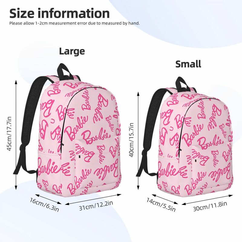 맞춤형 핑크 바비 인형 패턴 캔버스 백팩, 남녀공용 학교 여행 가방, 남녀공용 책가방, 15 인치 노트북에 적합