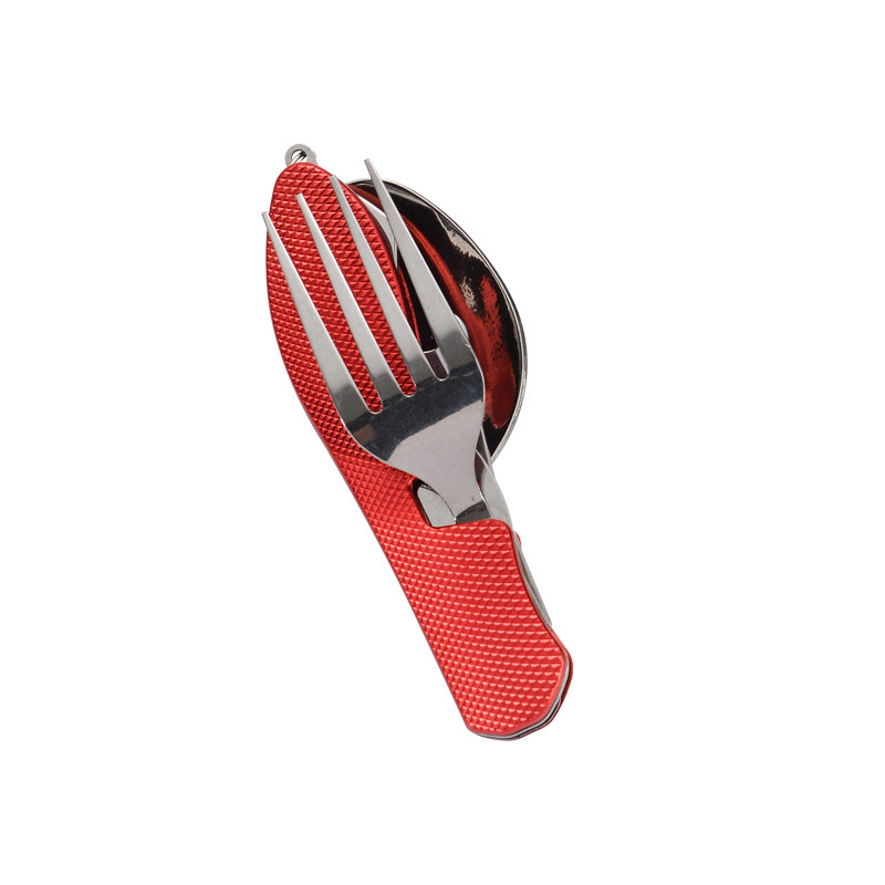 Conjunto de colher de sopa 4 em 1 dobrável faca garfo abridor de garrafa de aço inoxidável dobrável kits de bolso conjunto de utensílios de mesa ao ar livre