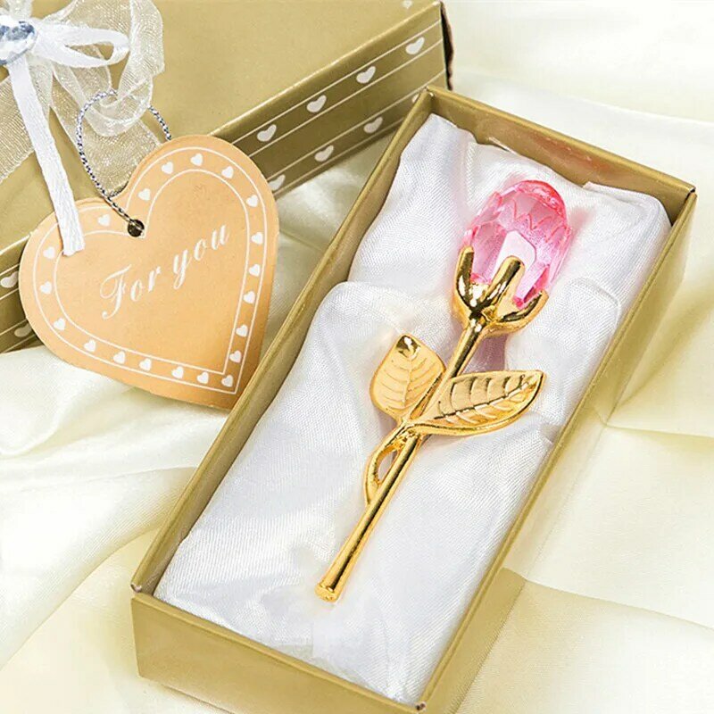 Regalo di san valentino cristallo di vetro rosa fiore artificiale argento asta d'oro fiore di rosa per i regali di nozze della fidanzata per gli ospiti