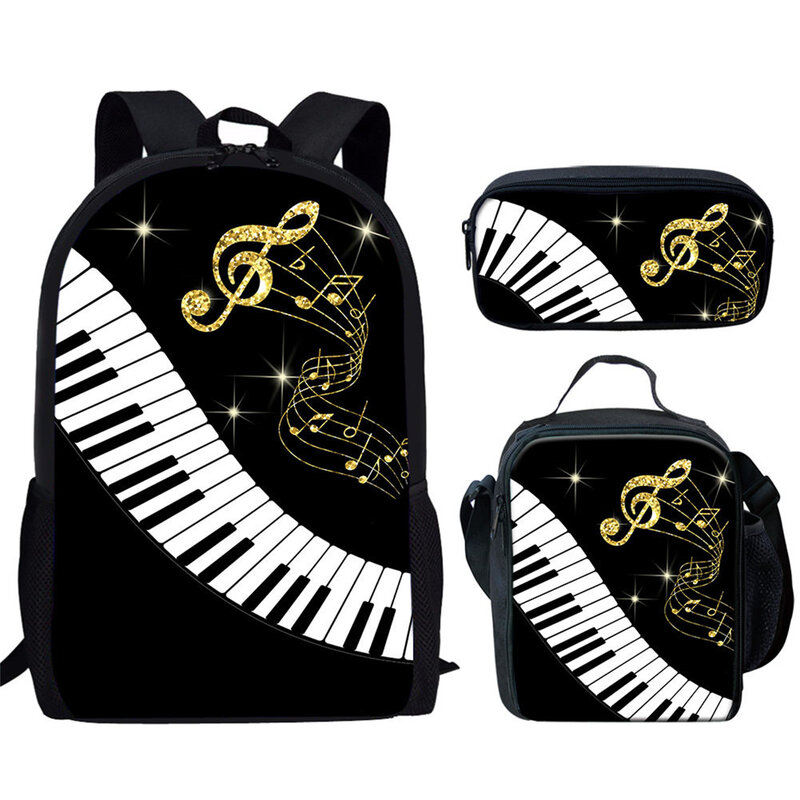Creative Fashion Piano Keyboard Music Notes 3D Print 3pcs/Set pupil School Bags Laptop Daypack Backpack Lunch bag Pencil Case