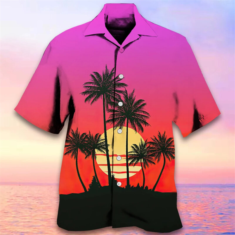 قميص هاواي بأكمام قصيرة للرجال ، طباعة قبلية لشجرة جوز الهند ثلاثية الأبعاد ، ملابس فضفاضة كبيرة الحجم ، ملابس رياضية مصممة في الشوارع