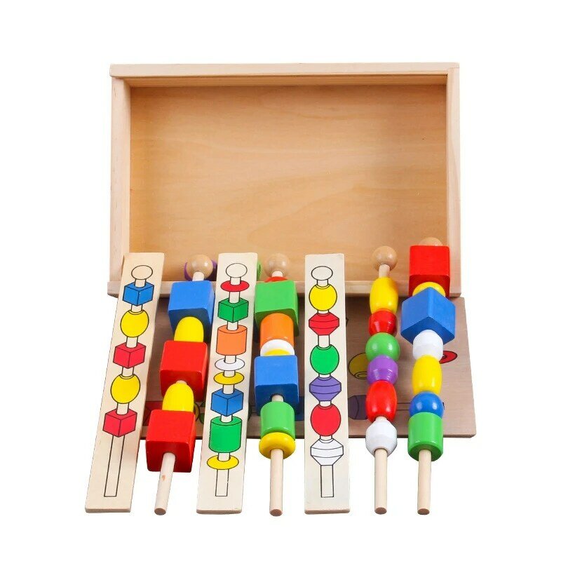 Juguete de ayuda para la enseñanza del bebé, caja de rompecabezas con cuentas, forma de Color, cognitiva, mano-ojo, juguetes educativos para niños