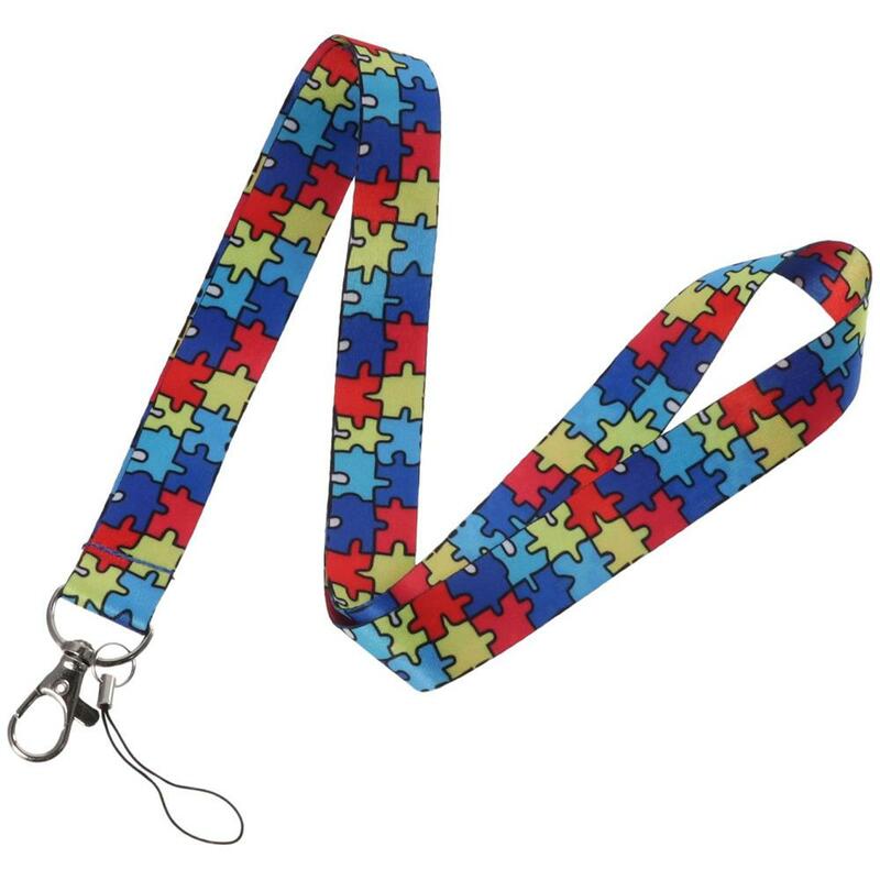 Llavero con autismo, soporte de cadena, insignia de rompecabezas, cordón