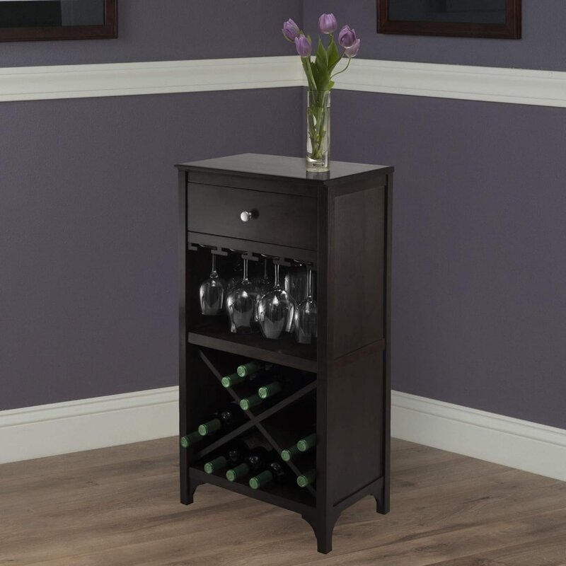Ancona X Shelf Modular Wine Cabinet With 1-Drawer, Glass Rack, Dark Espresso (92745)
