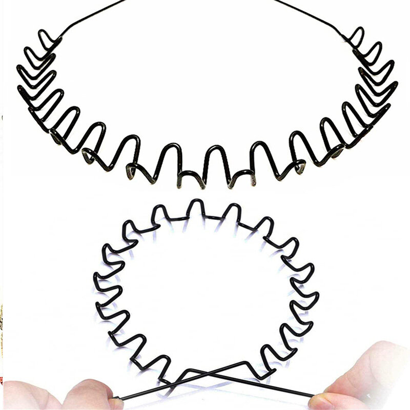 Unisex Black Elastic Non Slip Simple Metal Headbands For Men Women Wavy Hairband Spring Hair Hoop Fashion Hair Accessories