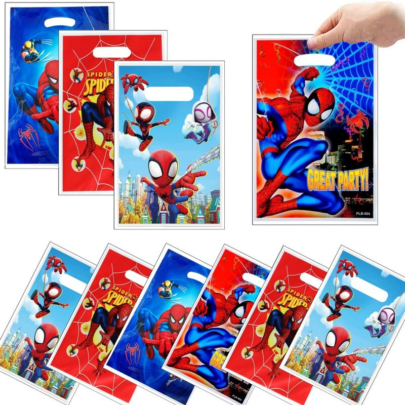 Spiderman Birthday Party Gift Bags Spider Theme Plastic Candy Bag Child Party Loot Bag Kids Birthday Party Favors Supplies Decor
