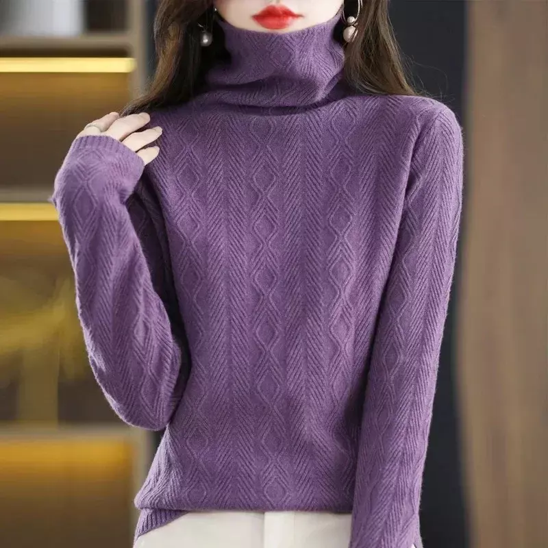 Водолазка с длинным рукавом, пуловер, кашемировый свитер, Женский вязаный свитер, 100% натуральная мериносовая шерсть, осенне-зимний свитер, топы, одежда