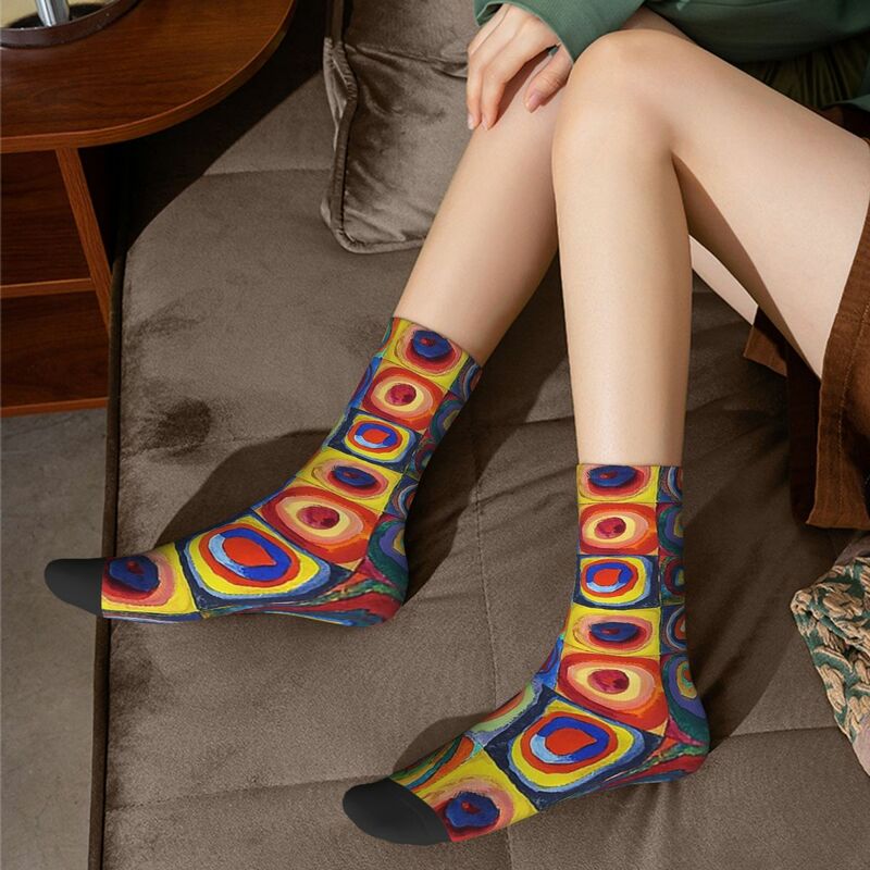 Wassily Kandinsky ถุงเท้าอ่านหนังสือสีฮาราจูกุถุงน่องนุ่มพิเศษชุดถุงเท้ายาวทุกฤดูสำหรับของขวัญสำหรับทุกเพศ