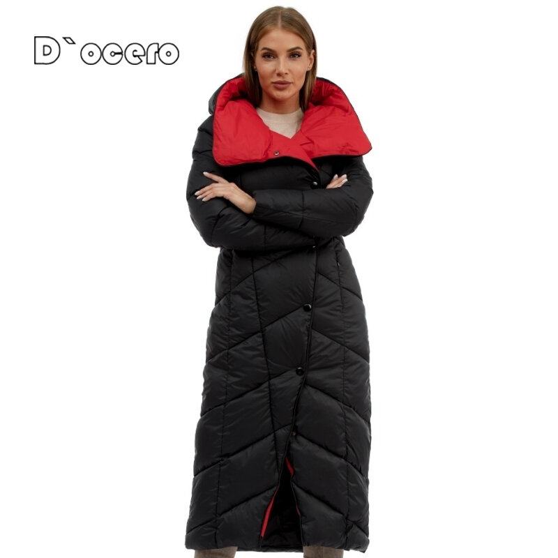 D'OCERO 2022 X-طويلة سترة شتوية النساء الموضة الدافئة الإناث مبطن معطف مبطن سميكة القطن معطف جودة الشتاء سترات