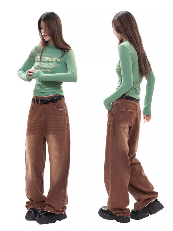 Reddachic Cowgirl Retro stikers baggy JEANS ผู้หญิงเอวต่ำ frayed กางเกงขาม้า Grunge Y2k streetwear