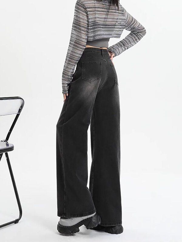 HOUZHOU Vintage workowate dżinsy damskie Streetwear Y2k szerokie nogawki oversize Harajuku jeansowe jesienne koreańskie spodnie modne dżinsy