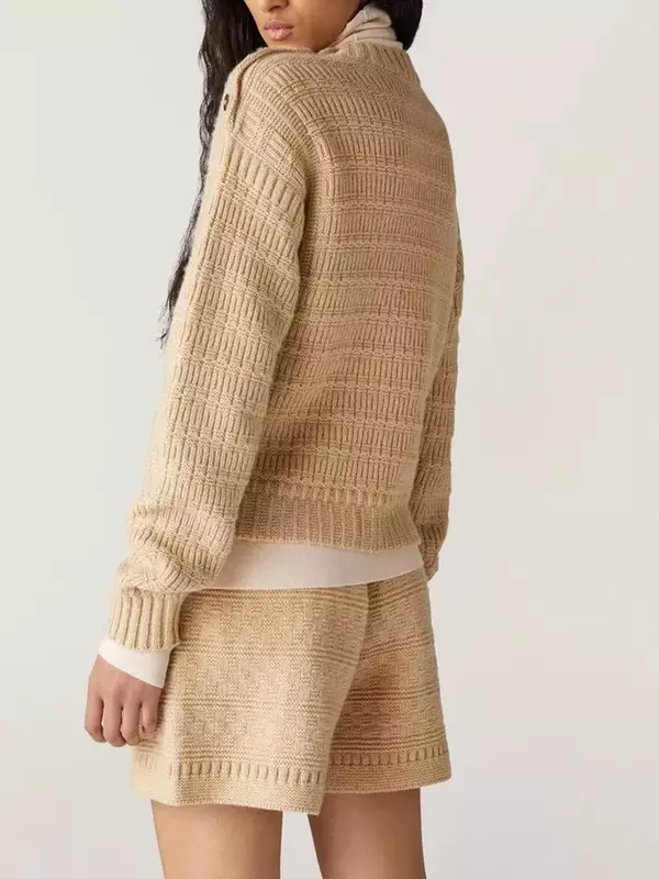 Suéter de cachemira con botones en los hombros para mujer, Jersey de punto grueso y cálido de manga larga con cuello redondo, Estilo Vintage, novedad de 2023