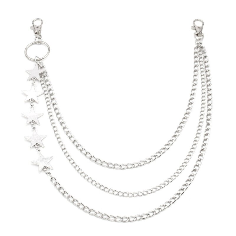 Cadena cintura con colgante estrella Metal para mujer, cadena decorativa para pantalones, cadena cintura, billetera,