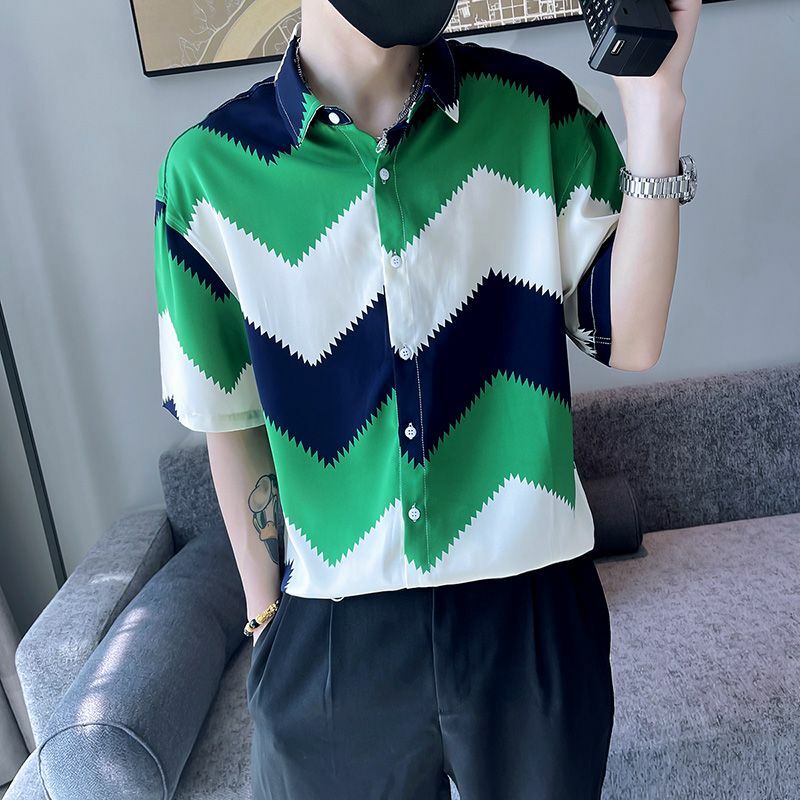 2024 Elegant Fashion Harajuku Slim Fit Male Clothes Loose Casual Sport All Match Tops Pointed Collar Button Middle Sleeve Blusa