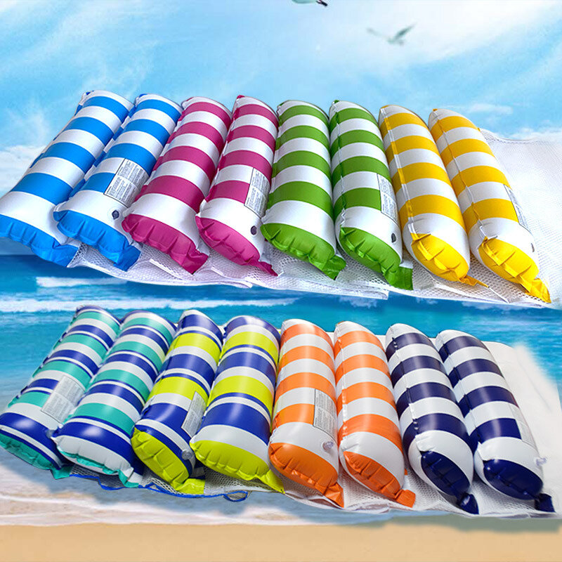 Foldable Inflatable Lounger Striped with Net Water Play Pool Hammock Seat Chair Floating Recliner Swimming Floating Bed Row Raft