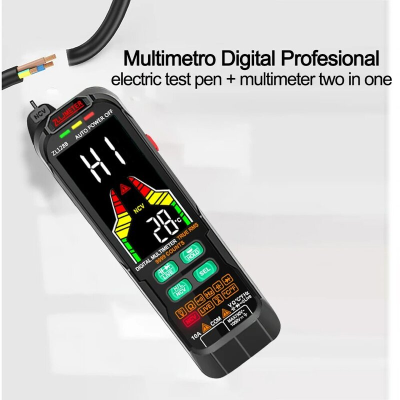 Profissional Multímetro Digital Inteligente, AC DC Corrente, Caneta Detector de Tensão, Temp Capacitância, Auto Range Tester, USB Charge