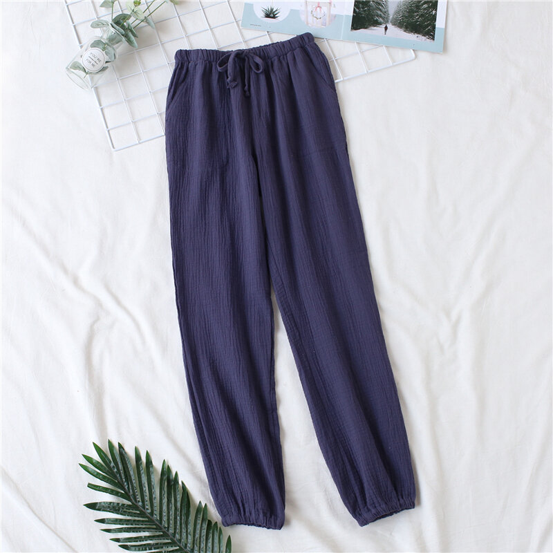 Japanese pajamas men and women spring and autumn home pants cotton washed double gauze loose comfortable trousers casual pants