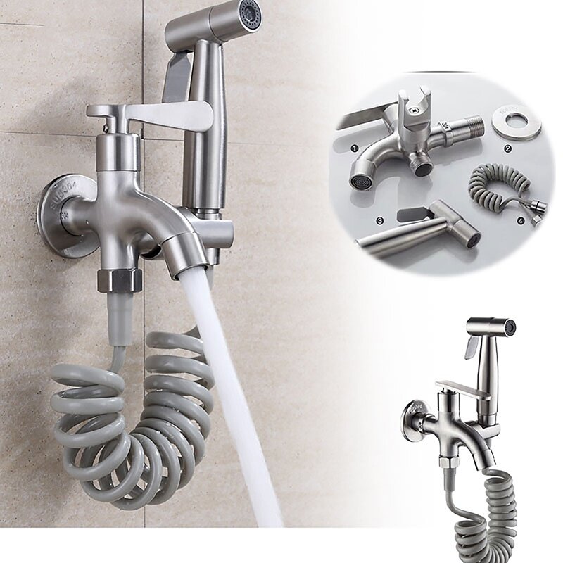 Bathroom 1 In 2 Out Two Ways Faucet Water Tap Toilet Sprayer Holder Design Universal G1/2 Interface For Bidet Cleaning