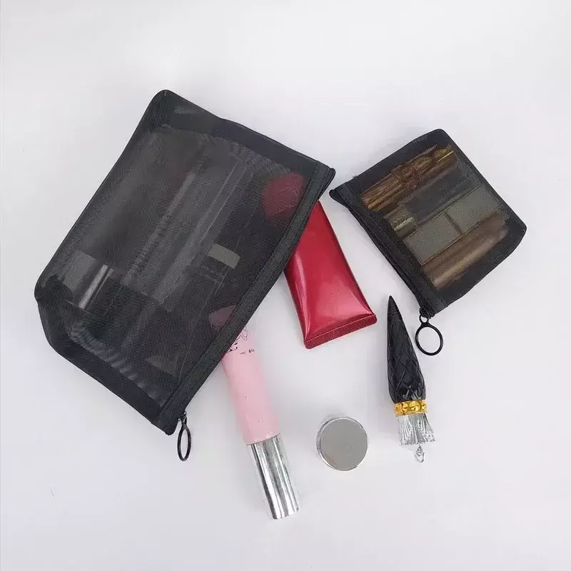 Прозрачная сетчатая косметичка для женщин, органайзер для туалетных принадлежностей на молнии, Женская дорожная черная сетчатая сумочка для хранения косметики, 1 шт.