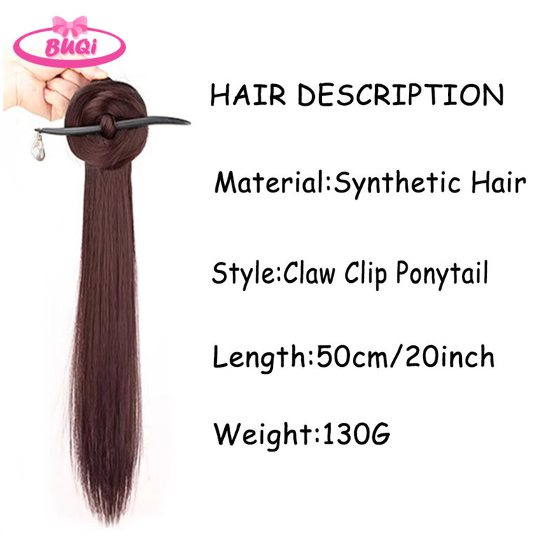 BUQI-peluca China Hanfu para niña, extensión de cabello con palitos de madera de ébano, horquillas, moño integrado, coleta