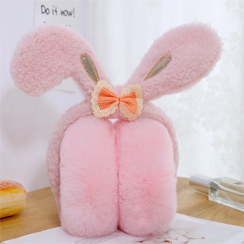 Penutup telinga desain kartun kelinci dapat ditarik tahan dingin penutup telinga mewah hangat kartun untuk anak laki-laki dan perempuan