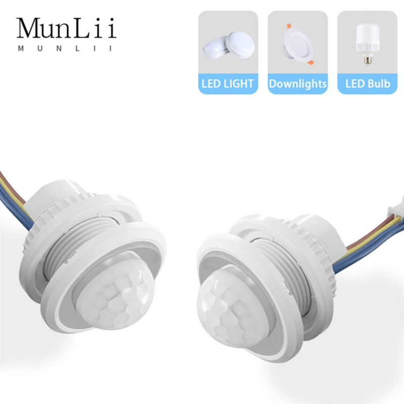 MunLii-Detector infrarrojo para el cuerpo humano, interruptor Detector de movimiento infrarrojo, LED, PIR, retardo ajustable, integrado, AC85V-265V
