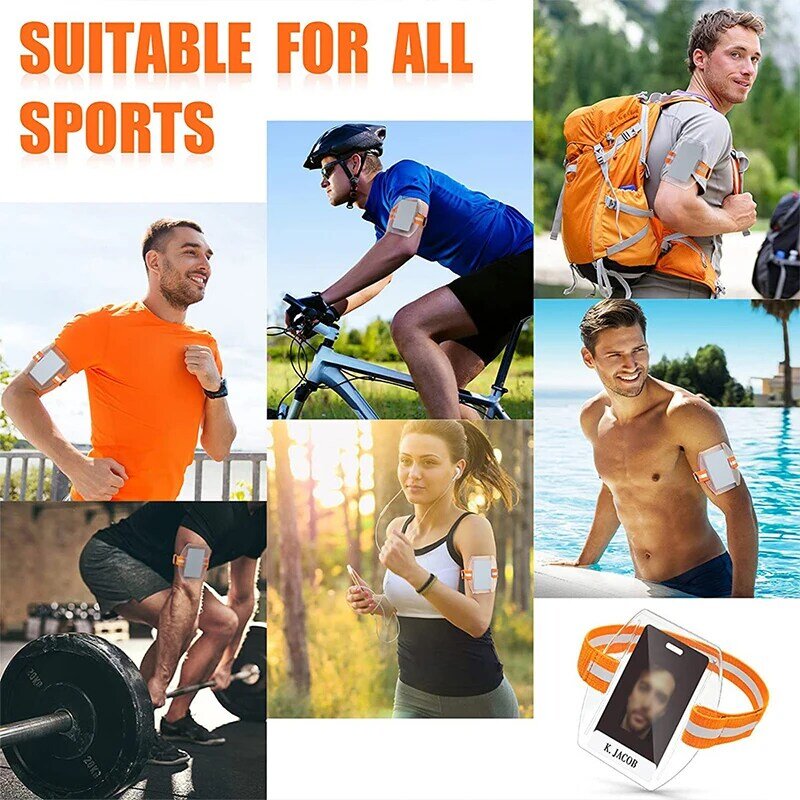 Soporte Universal para tarjeta de identificación, plástico PVC, impermeable, reflectante, transparente, banda elástica para el brazo para deportes de natación