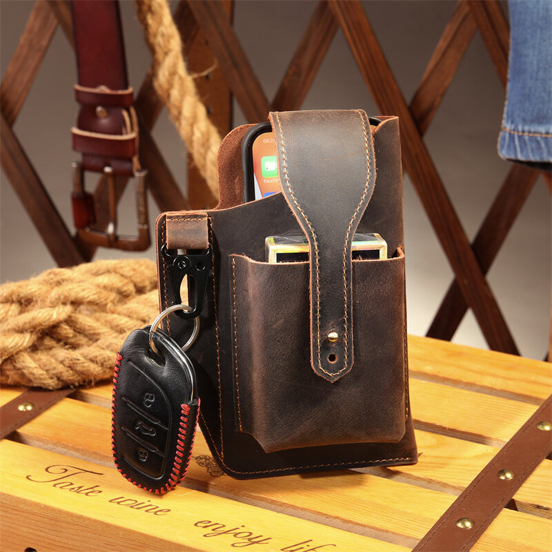 Newsbirds New Arrivals Genuine Leather Phone Waist Bag Tactical Waist Pack Phone Pouch Outdoor Sports Waist Bag For Men Male