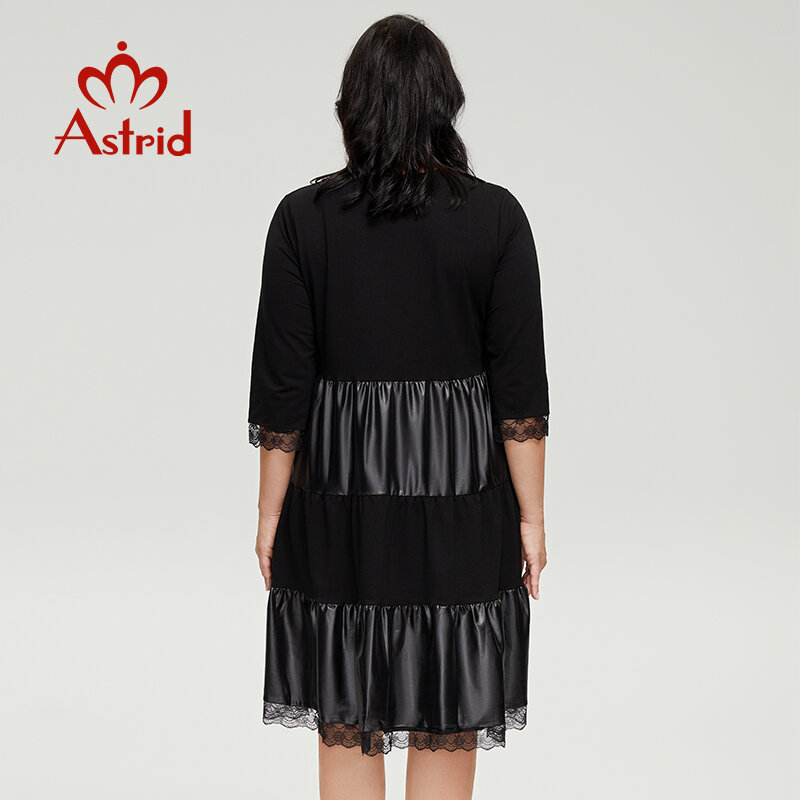 Gaun Wanita Astrid untuk Wanita 2022 Gaun Kulit Pu Baru Lengan Panjang Desain Jahitan Longgar Gaun Malam dengan Kalung