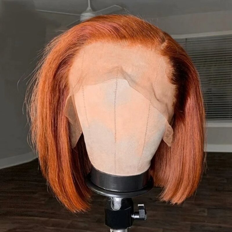 QW Ginger Orange Color Soft Straight  Synthetic Lace Front Wig For African Women Babyhair Heat Resistant Fiber  Preplucked Daily
