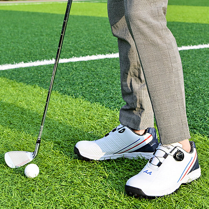 Sepatu Golf pria, sepatu olahraga kulit paku Anti selip untuk jalan pria 2023