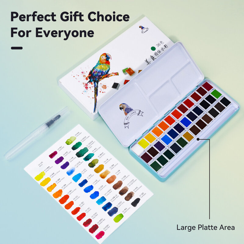Meiliang Aquarell Farbset, 36/48 lebendige Farben in Taschen box mit Metallring und Pinsel, perfekt für Studenten, Anfänger